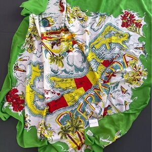 J. Crew Green and Multicolor Map Print Scarf